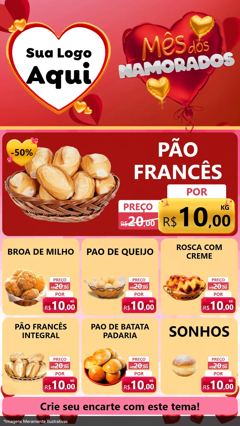 Modelo de Rede Social para Stories com o tema Mês dos Namorados para Padaria