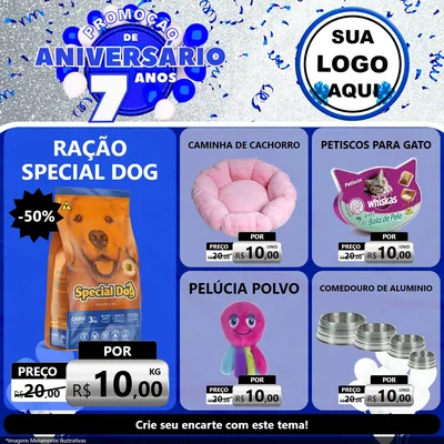 Modelo de Rede Social para Feed Facebook com o tema Promoção de Aniversário - 7 Anos para Pet Shop