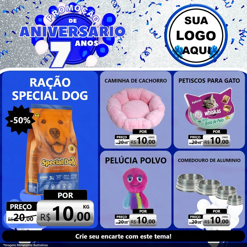 Modelo de Rede Social para Feed Facebook com o tema Promoção de Aniversário - 7 Anos para Pet Shop