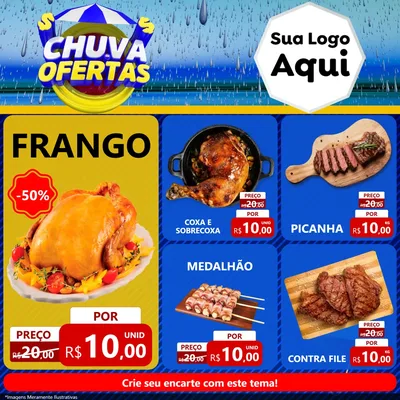 Modelo de Rede Social para Feed Facebook com o tema Chuva de Ofertas para Assados