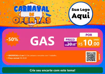 Modelo de Cartaz para Cartaz A4 Horizontal com o tema Carnaval de Ofertas para Água e gás