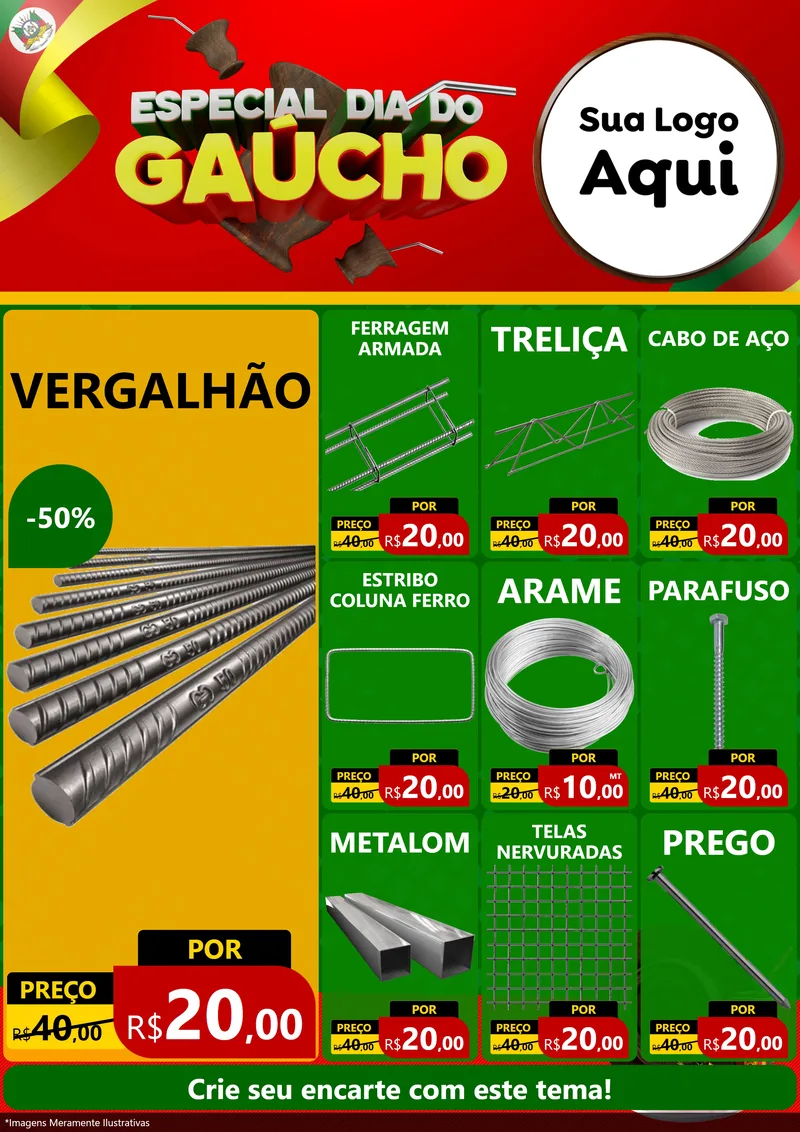 Modelo de Encarte para Encarte A4 Vertical com o tema Especial Dia do Gaúcho para Ferragens