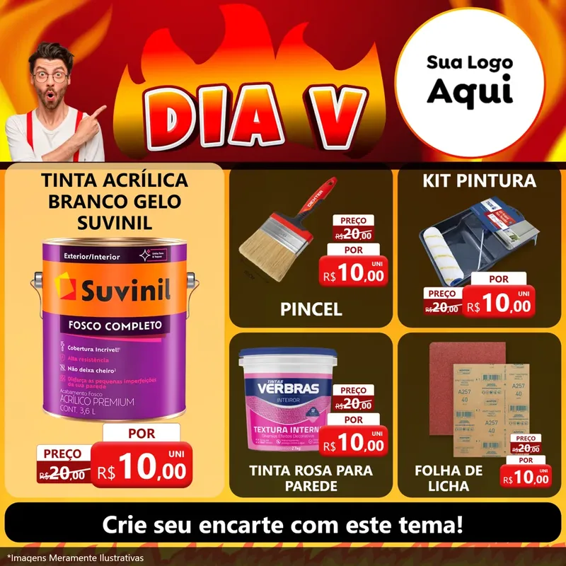 Modelo de Rede Social para Feed Facebook com o tema Dia V para Tintas e Ferramentas