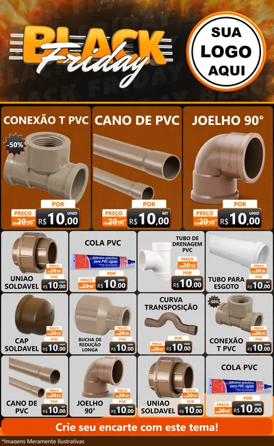 Modelo de Encarte para Encarte Grande com o tema Black Friday para Tubos e conexões