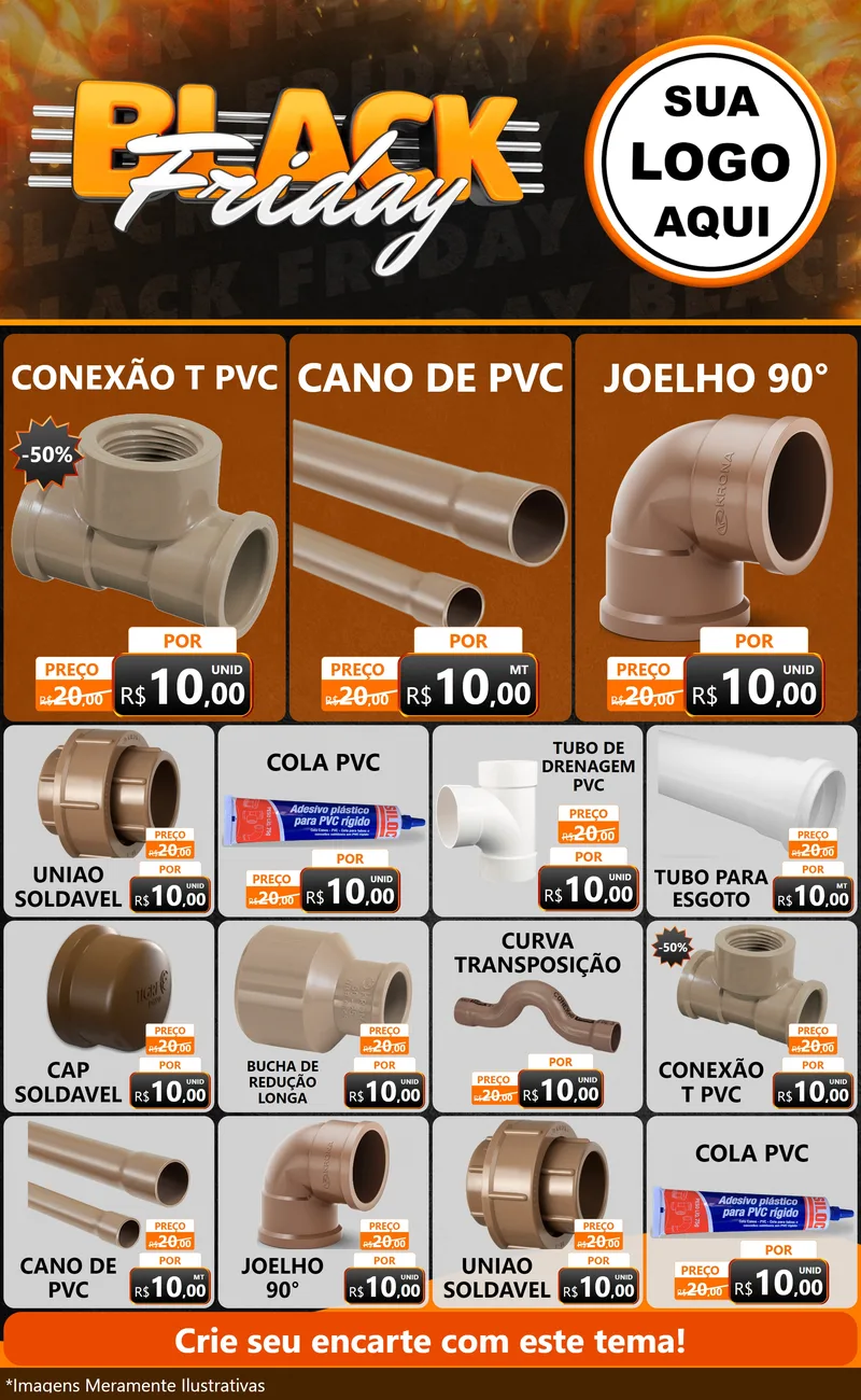 Modelo de Encarte para Encarte Grande com o tema Black Friday para Tubos e conexões