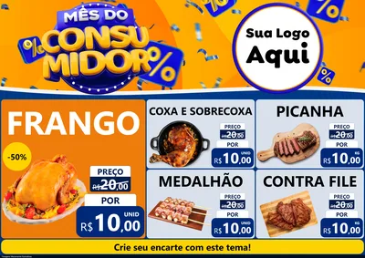 Modelo de Encarte para Encarte A4 Horizontal com o tema Mês do Consumidor para Assados