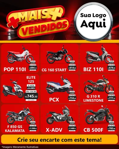 Modelo de Rede Social para Feed Instagram com o tema Mais Vendidos para Concessionaria de Motos