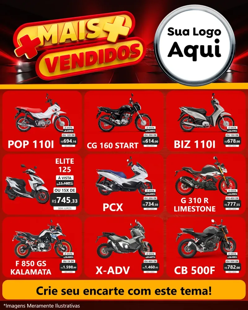 Modelo de Rede Social para Feed Instagram com o tema Mais Vendidos para Concessionaria de Motos