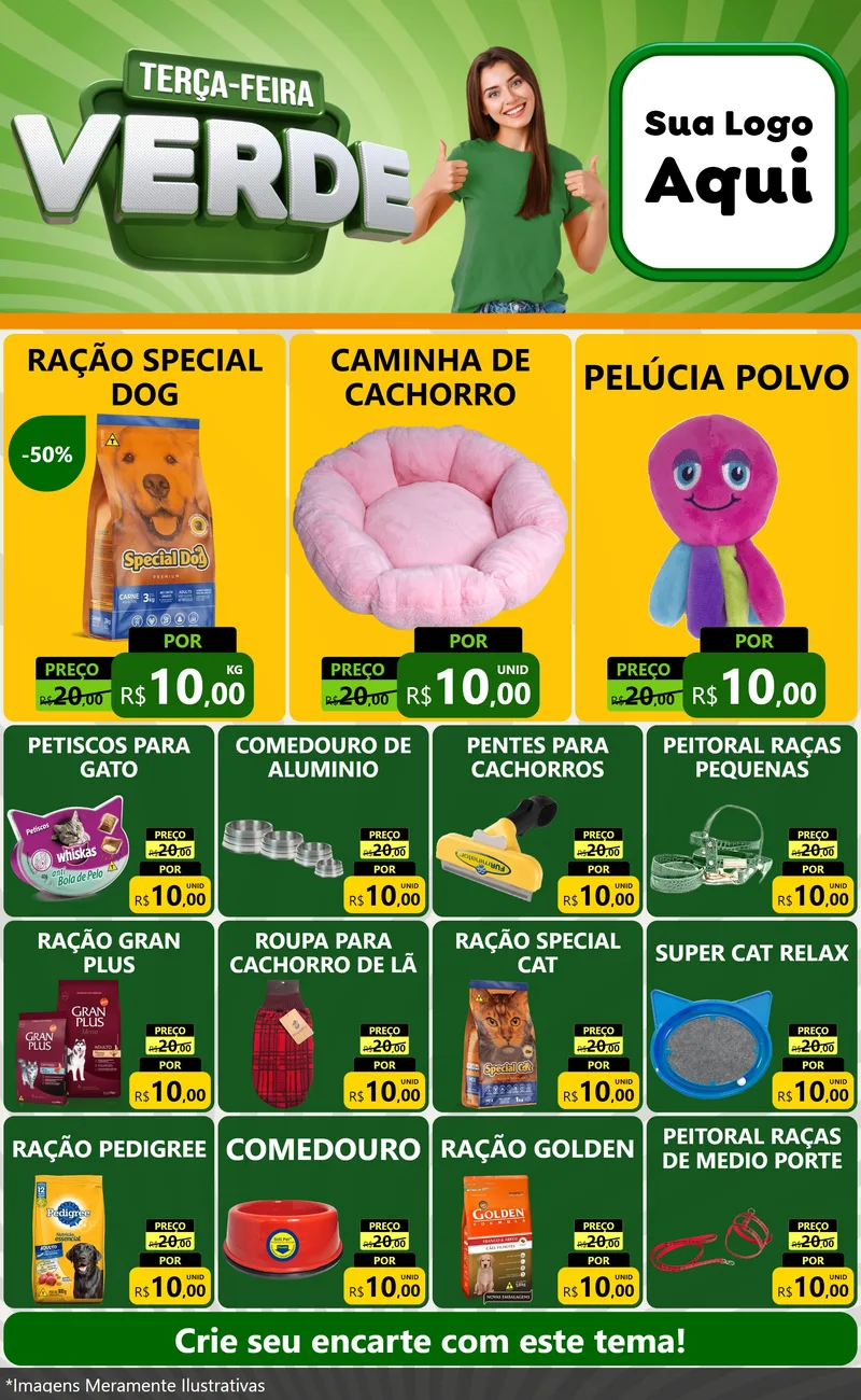 Modelo de Encarte para Encarte Grande com o tema Terça - Feira Verde para Pet Shop