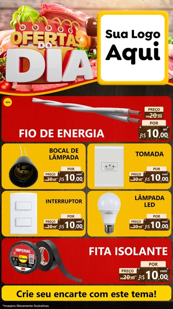 Modelo de TV para TV Vertical com o tema Ofertas do Dia para Materiais Elétricos