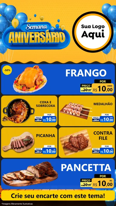 Modelo de TV para TV Vertical com o tema Semana de Aniversário para Assados