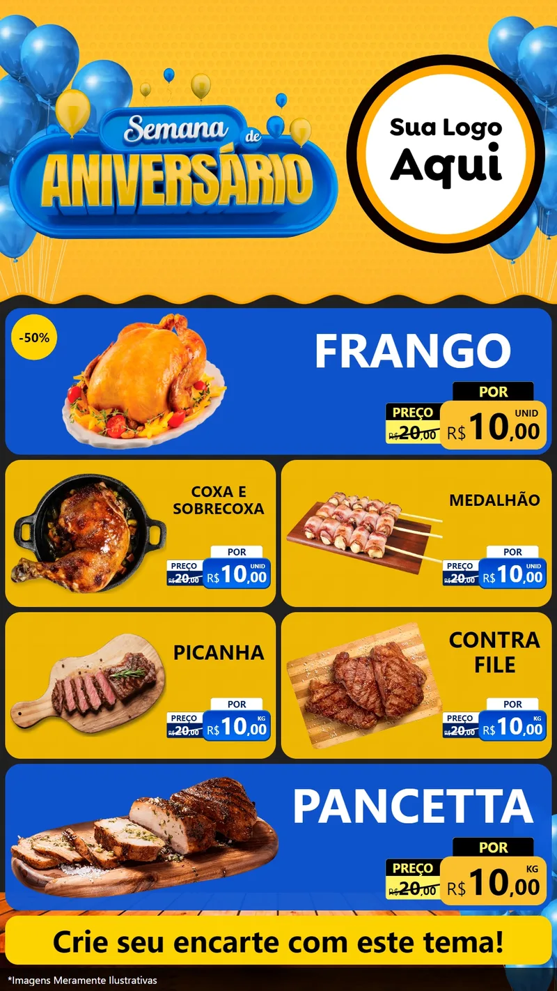 Modelo de TV para TV Vertical com o tema Semana de Aniversário para Assados