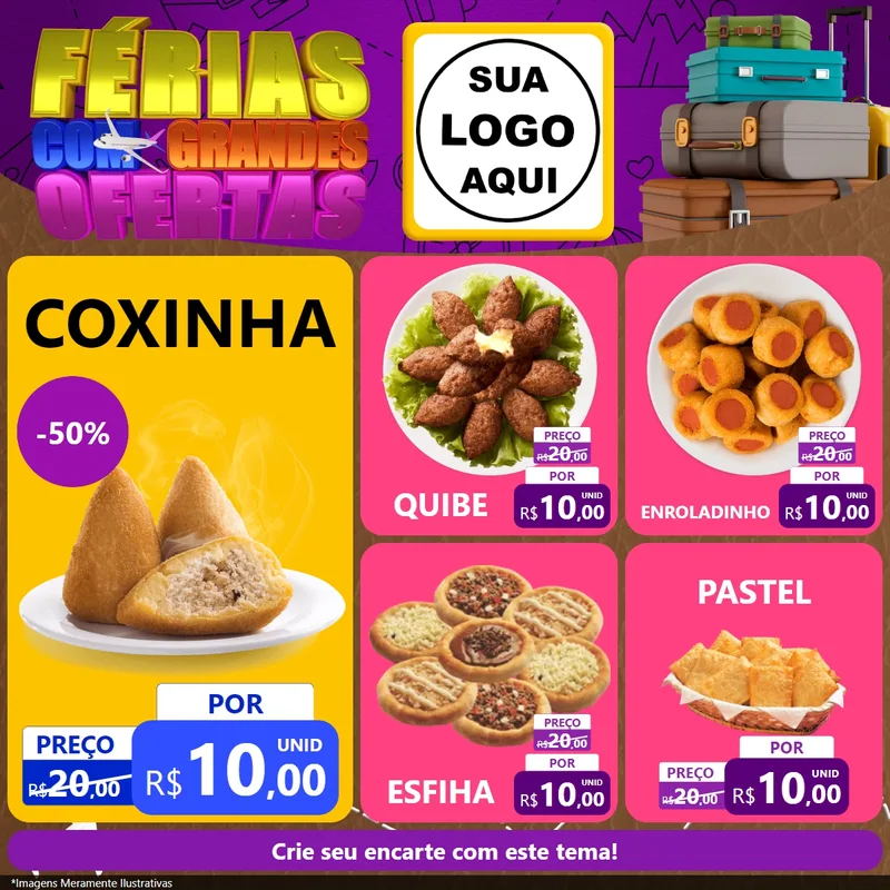 Modelo de Rede Social para Feed Facebook com o tema Férias com Grandes Ofertas para Salgadaria
