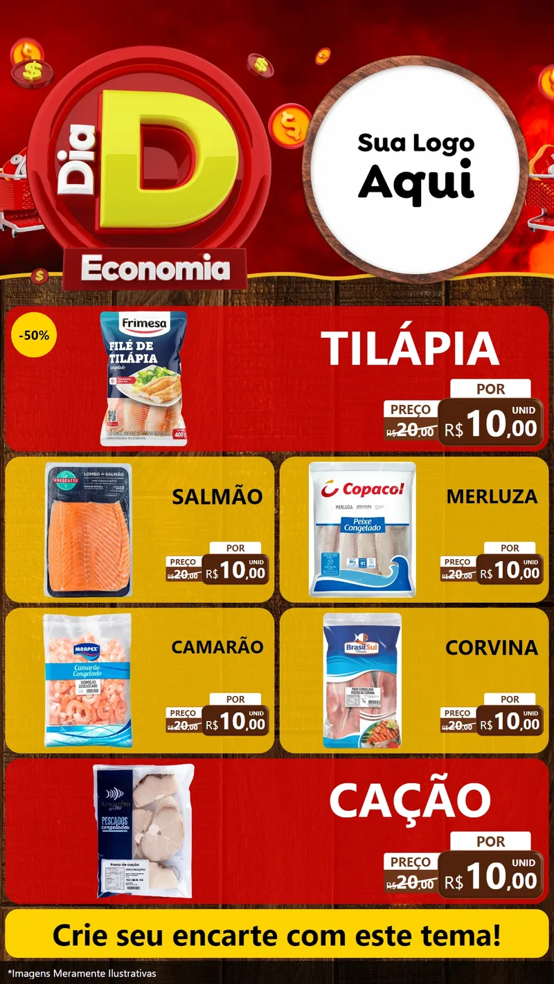 Modelo de TV para TV Vertical com o tema Dia D Economia para Peixaria