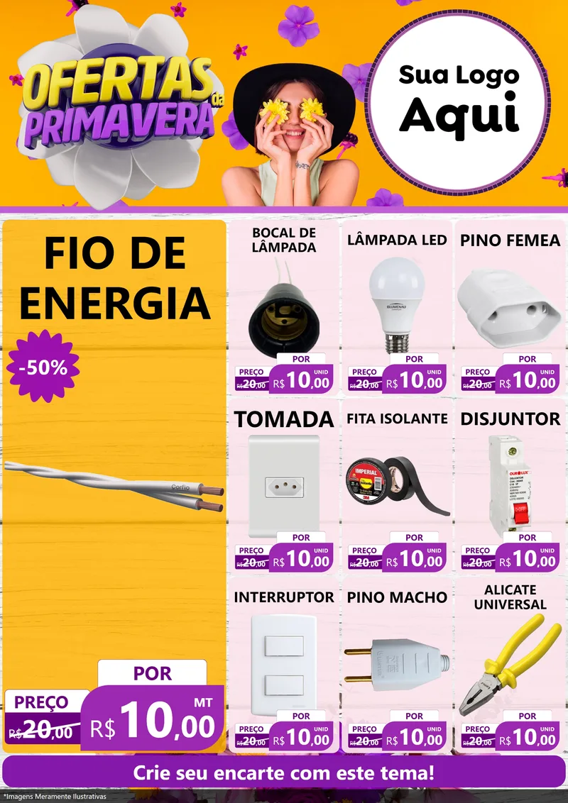 Modelo de Encarte para Encarte A4 Vertical com o tema Ofertas Da Primavera para Materiais Elétricos