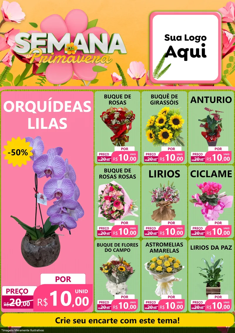 Modelo de Encarte para Encarte A4 Vertical com o tema Semana da Primavera para Floricultura e jardim