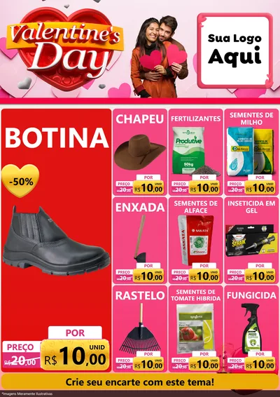 Modelo de Encarte para Encarte A4 Vertical com o tema Valentine's Day para Agropecuária