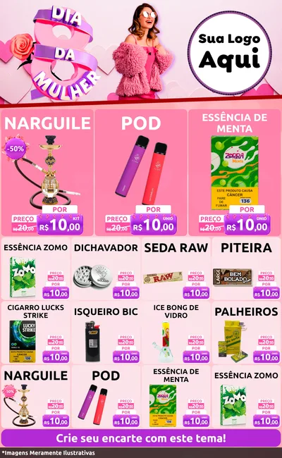 Modelo de Encarte para Encarte Grande com o tema Dia da Mulher para Tabacaria