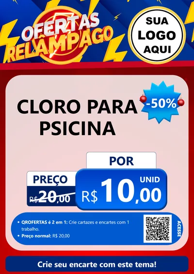 Modelo de Cartaz para Cartaz A4 Vertical com o tema Ofertas Relâmpago para Produtos para Piscina