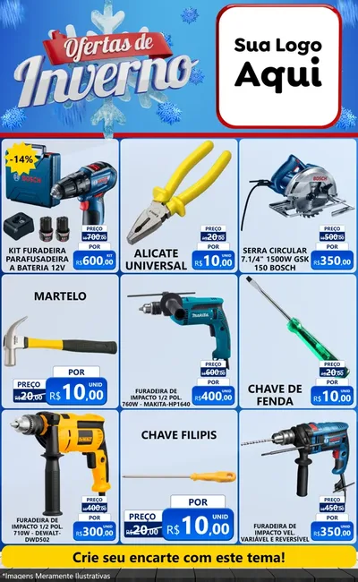 Modelo de Encarte para Encarte Grande com o tema Ofertas de Inverno para Maquinas e Ferramentas