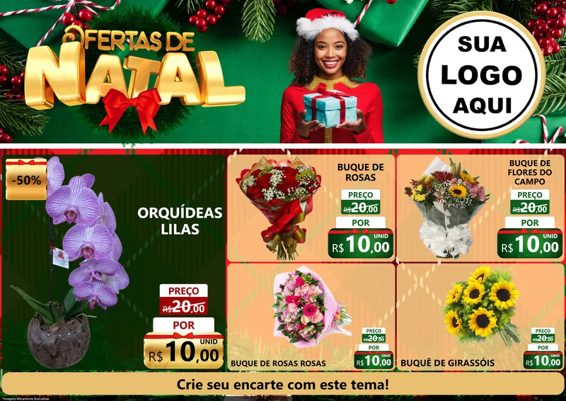 Modelo de Encarte para Encarte A4 Horizontal com o tema Ofertas de Natal para Floricultura e jardim