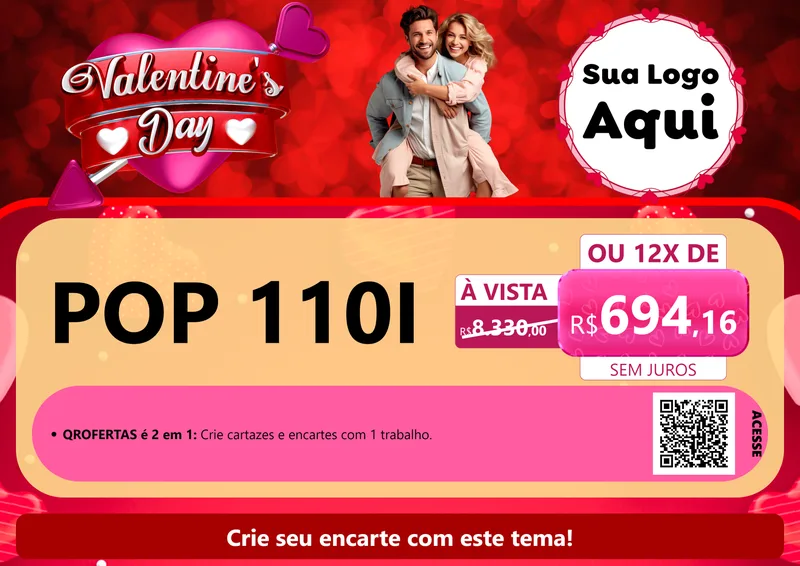 Modelo de Cartaz para Cartaz A4 Horizontal com o tema Valentine's Day para Concessionaria de Motos