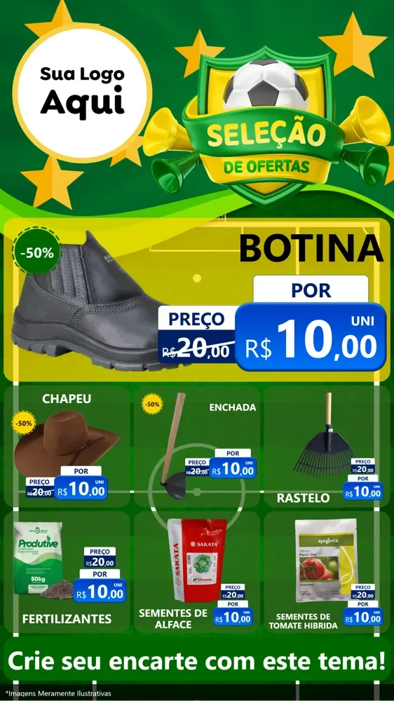 Modelo de Rede Social para Stories com o tema Seleção de Ofertas - Copa para Agropecuária