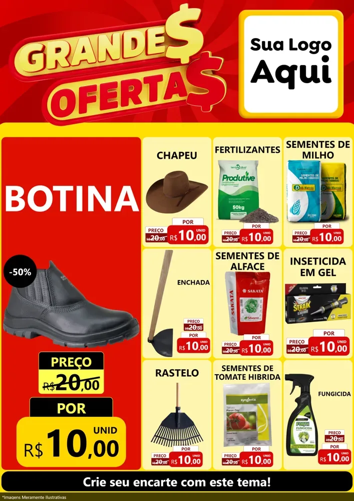 Modelo de Encarte para Encarte A4 Vertical com o tema Grandes Ofertas para Agropecuária