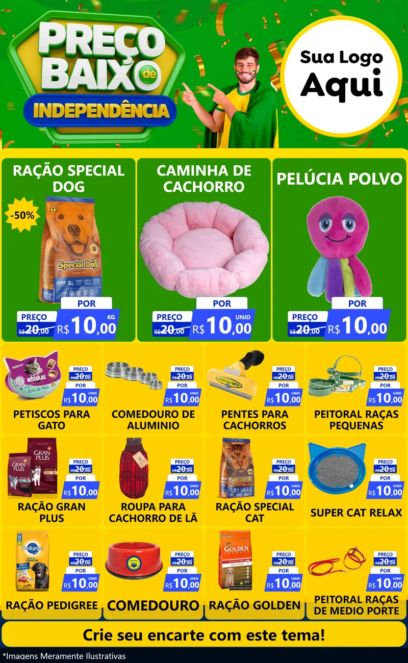 Modelo de Encarte para Encarte Grande com o tema Preço Baixo de Independência para Pet Shop