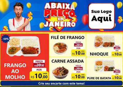 Modelo de Encarte para Encarte A4 Horizontal com o tema Abaixa Preço em Janeiro para Restaurante
