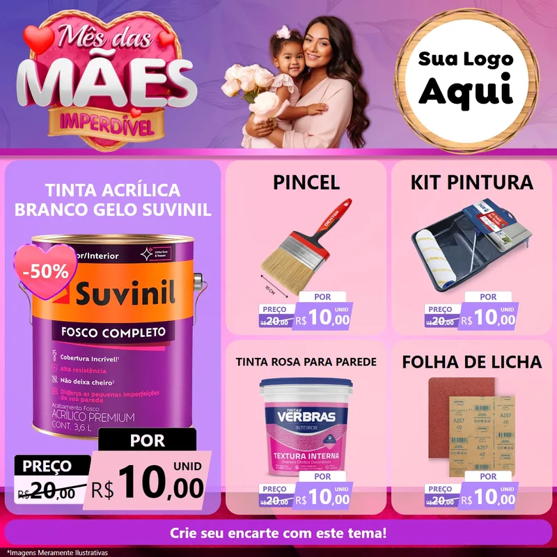 Modelo de Rede Social para Feed Facebook com o tema Mês das Mães Imperdível para Tintas e Ferramentas