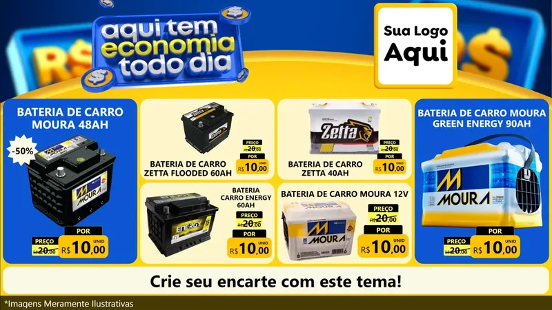 Modelo de TV para TV Horizontal com o tema Aqui Tem Economia Todo Dia para Baterias Elétricas