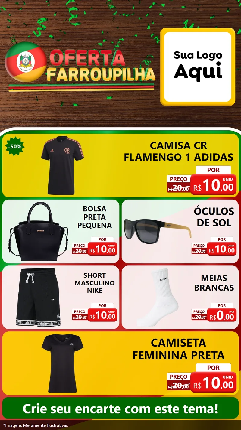Modelo de TV para TV Vertical com o tema Oferta Farroupilha para Roupas e acessórios