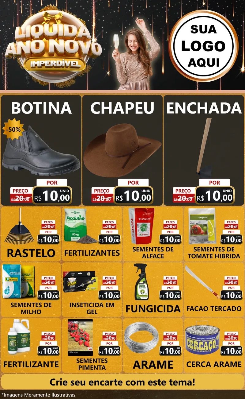Modelo de Encarte para Encarte Grande com o tema Liquida Ano Novo Imperdível para Agropecuária