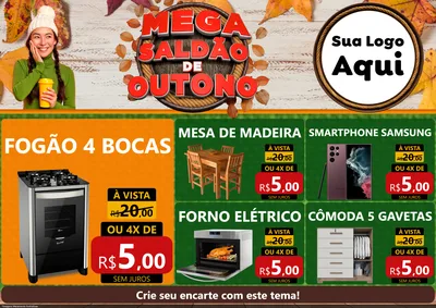 Modelo de Encarte para Encarte A4 Horizontal com o tema Mega Saldão de Outono para Móveis e Eletro