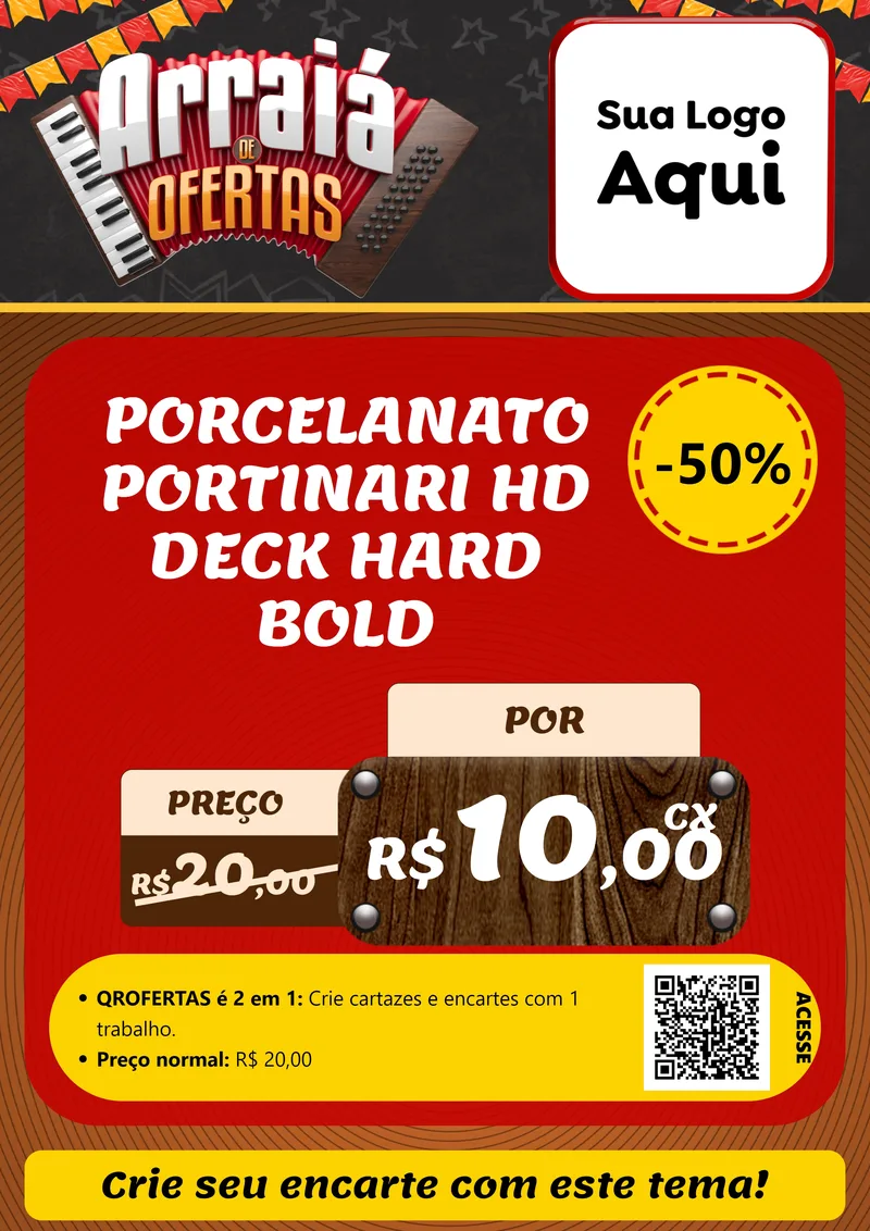 Modelo de Cartaz para Cartaz A4 Vertical com o tema Arraiá de Ofertas - Junina para Pisos e revestimentos