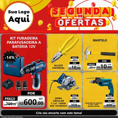 Modelo de Rede Social para Feed Facebook com o tema Segunda de Ofertas para Maquinas e Ferramentas