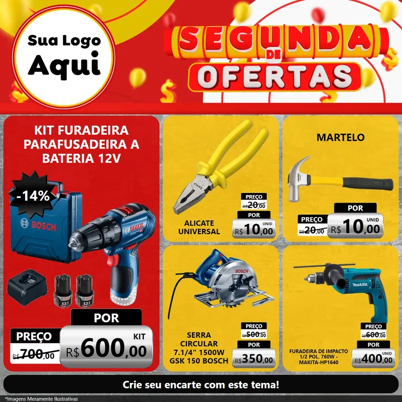 Modelo de Rede Social para Feed Facebook com o tema Segunda de Ofertas para Maquinas e Ferramentas