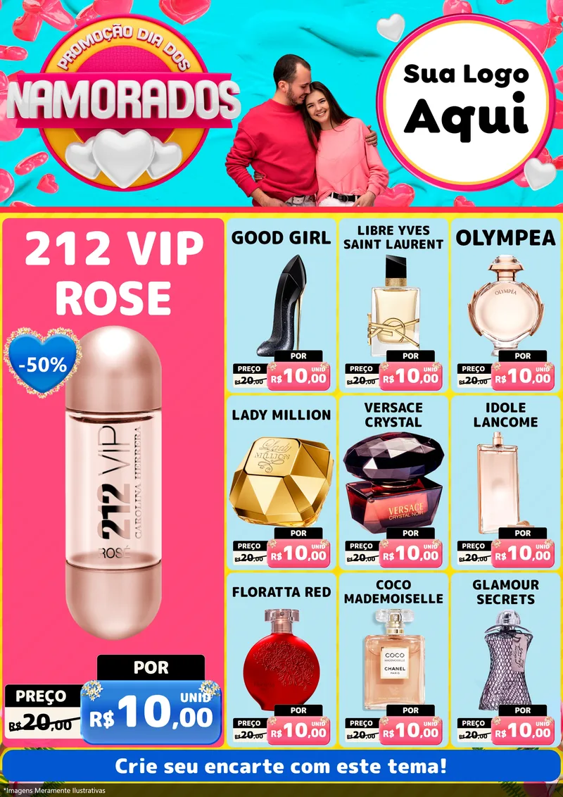 Modelo de Encarte para Encarte A4 Vertical com o tema Promoção Dia dos Namorados para Perfumes