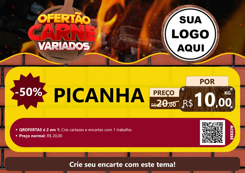 Modelo de Cartaz para Cartaz A4 Horizontal com o tema Ofertão Carne Variados para Açougue