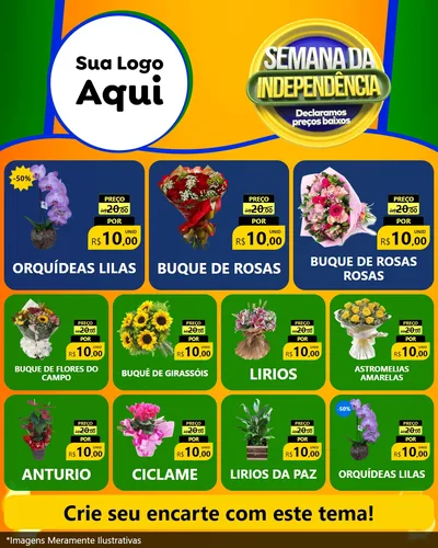 Modelo de Rede Social para Feed Instagram com o tema Semana da Independência Declaramos Preços Baixos para Floricultura e jardim