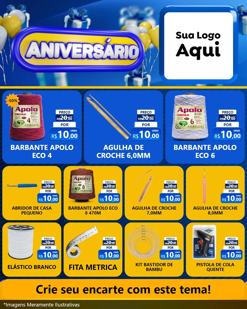 Modelo de Rede Social para Feed Instagram com o tema Aniversário para Armarinho e Aviamentos