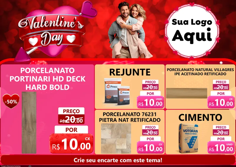 Modelo de Encarte para Encarte A4 Horizontal com o tema Valentine's Day para Pisos e revestimentos