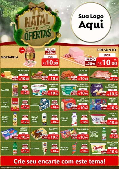 Modelo de Encarte para Encarte A4 Vertical com o tema Ofertas de Natal para Frios e Laticínios