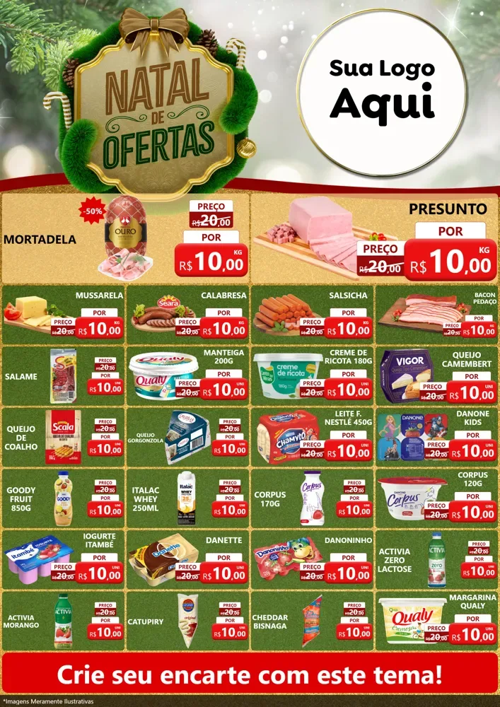 Modelo de Encarte para Encarte A4 Vertical com o tema Ofertas de Natal para Frios e Laticínios