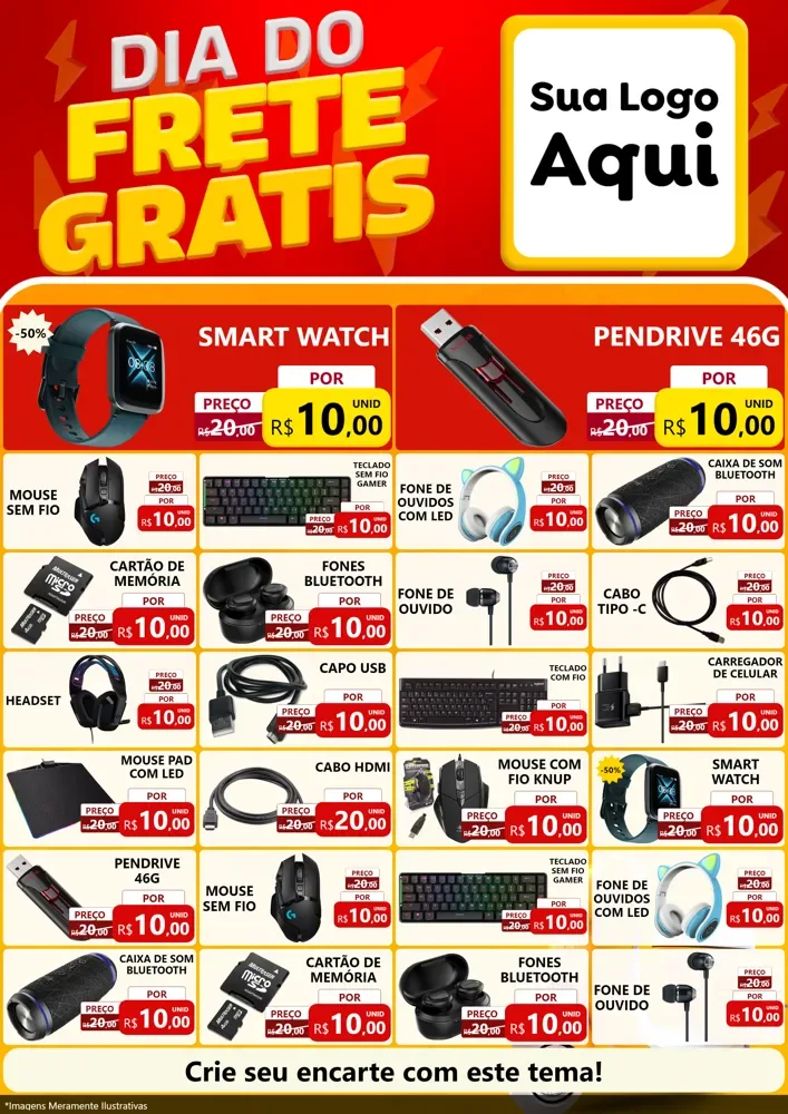 Modelo de Encarte para Encarte A4 Vertical com o tema Dia do Frete Grátis para Informática
