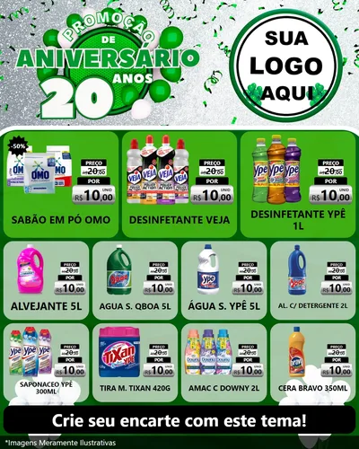 Modelo de Rede Social para Feed Instagram com o tema Promoção de Aniversário - 20 Anos para Produtos de Limpeza