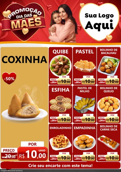 Modelo de Encarte para Encarte A4 Vertical com o tema Promoção Dia das Mães para Salgadaria