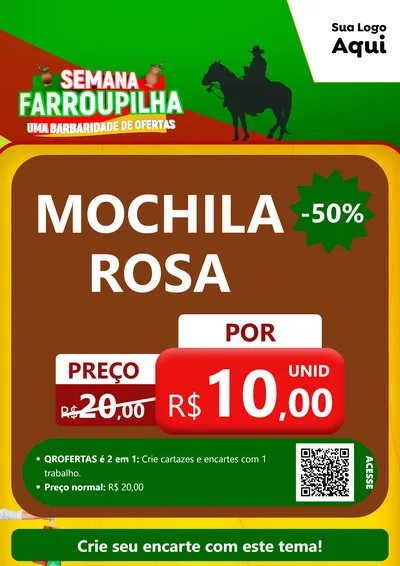 Modelo de Cartaz para Cartaz A4 Vertical com o tema Semana Farroupilha - Uma Barbaridade de Ofertas para Papelaria