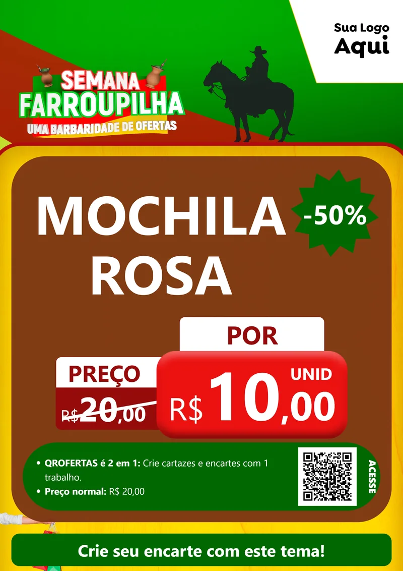 Modelo de Cartaz para Cartaz A4 Vertical com o tema Semana Farroupilha - Uma Barbaridade de Ofertas para Papelaria